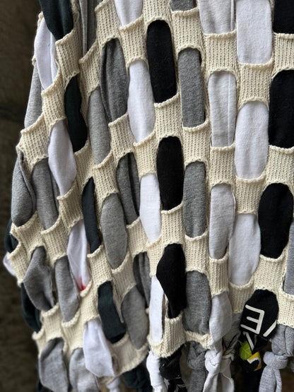 Recycled Black Grey and White on Oatmeal Cotton Oversized Cropped Relaxed Fit Pullover Sweater