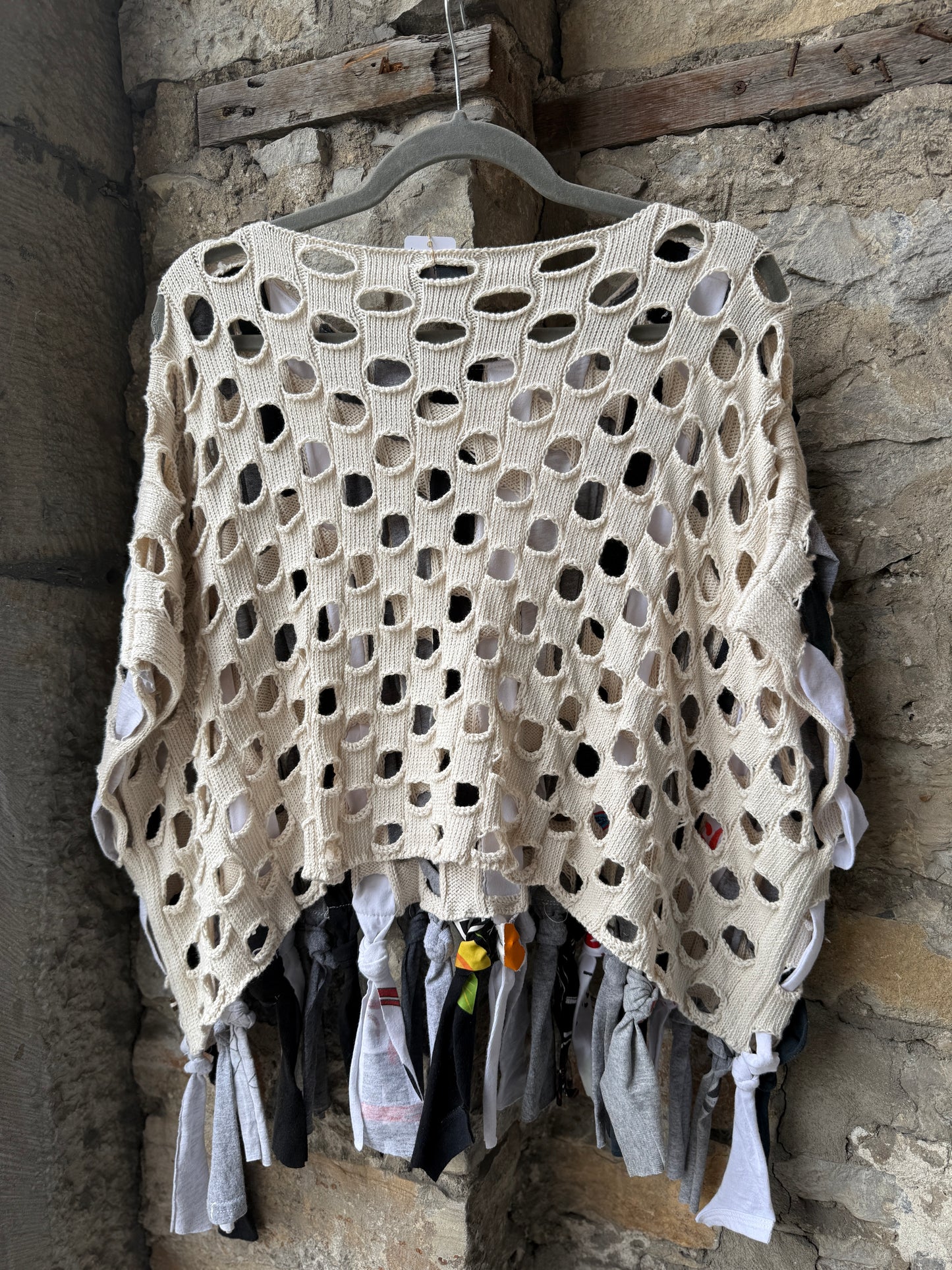 Recycled Black Grey and White on Oatmeal Cotton Oversized Cropped Relaxed Fit Pullover Sweater
