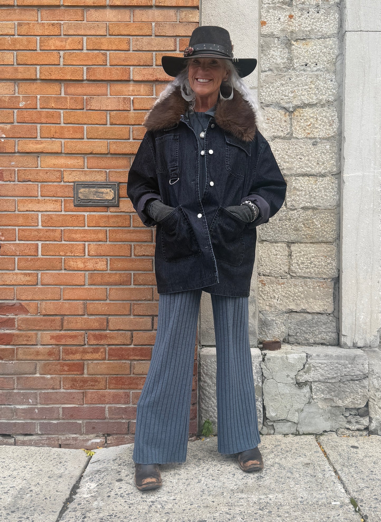 Cotton Barn Jacket with Removable Faux Fur - BLUE