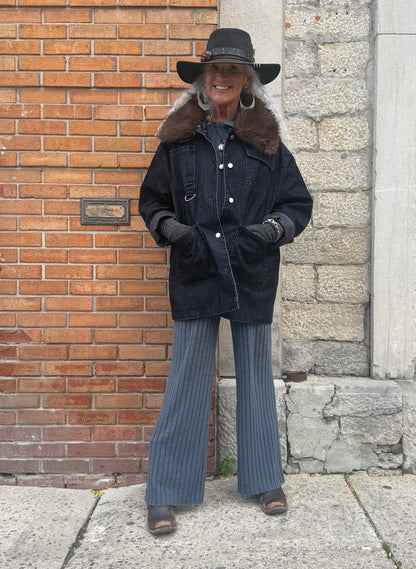 Cotton Barn Jacket with Removable Faux Fur - BLUE