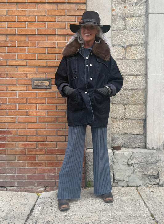 Cotton Barn Jacket with Removable Faux Fur - BLUE