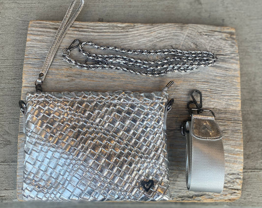 Hand Woven 3-in-1 Crossbody Messenger  Bag - SILVER