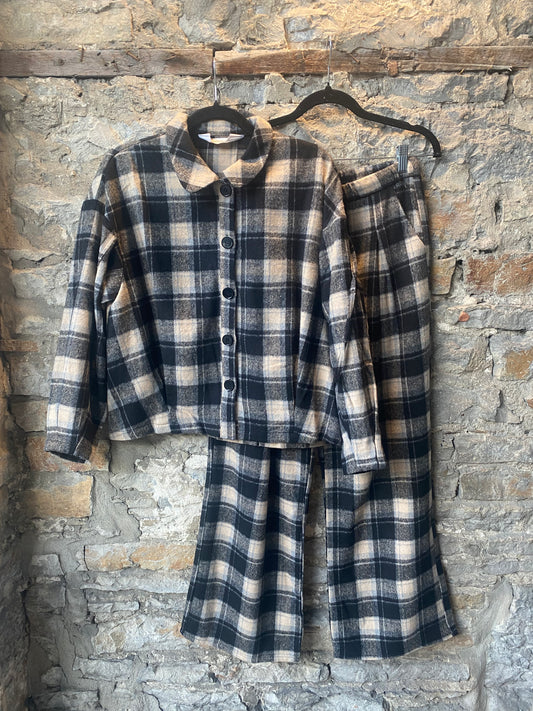 Black and White Check Shirt and Straight Leg Pant 2 piece SET