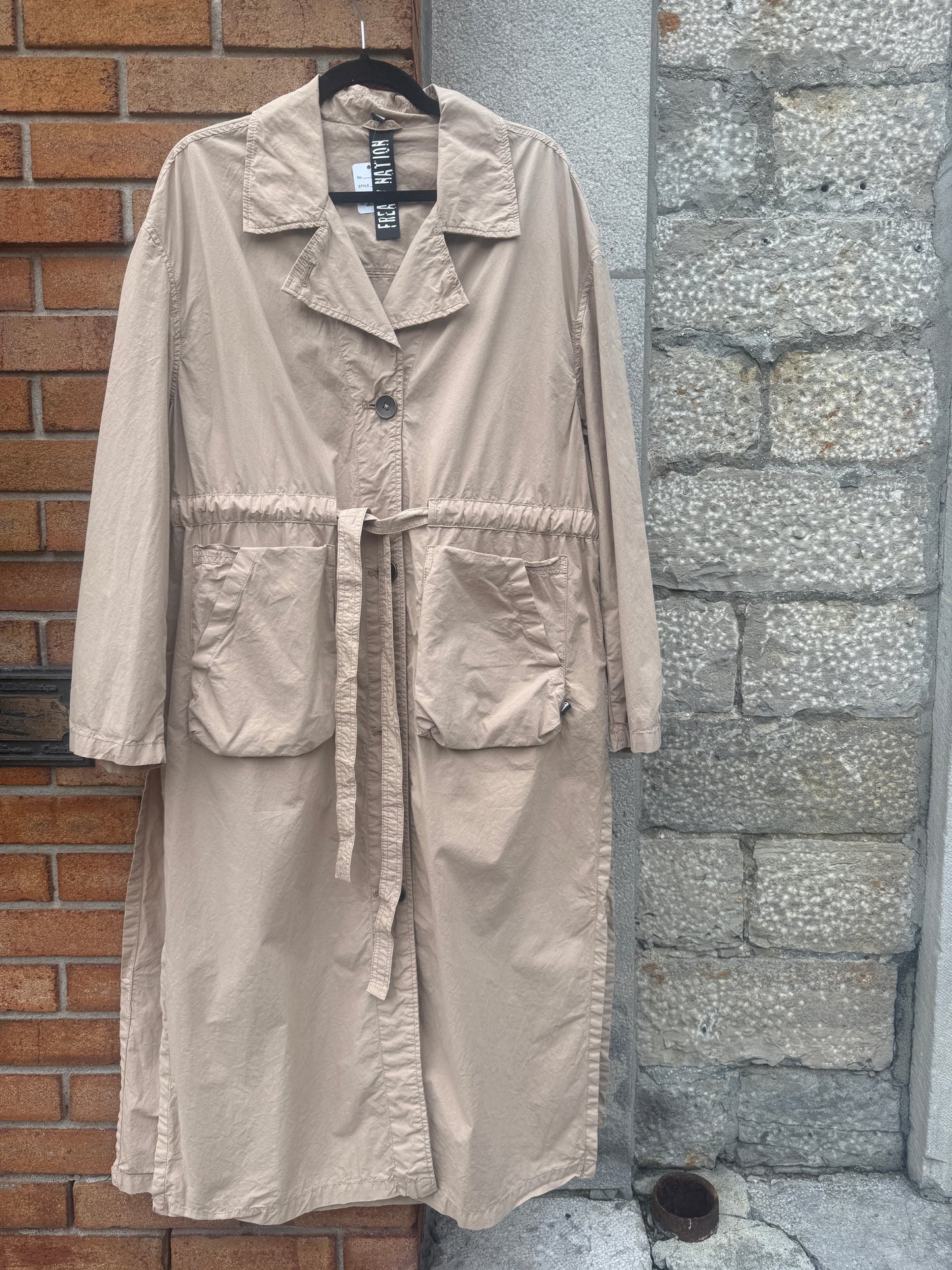 100% Cotton Long Trench Coat- BEIGE