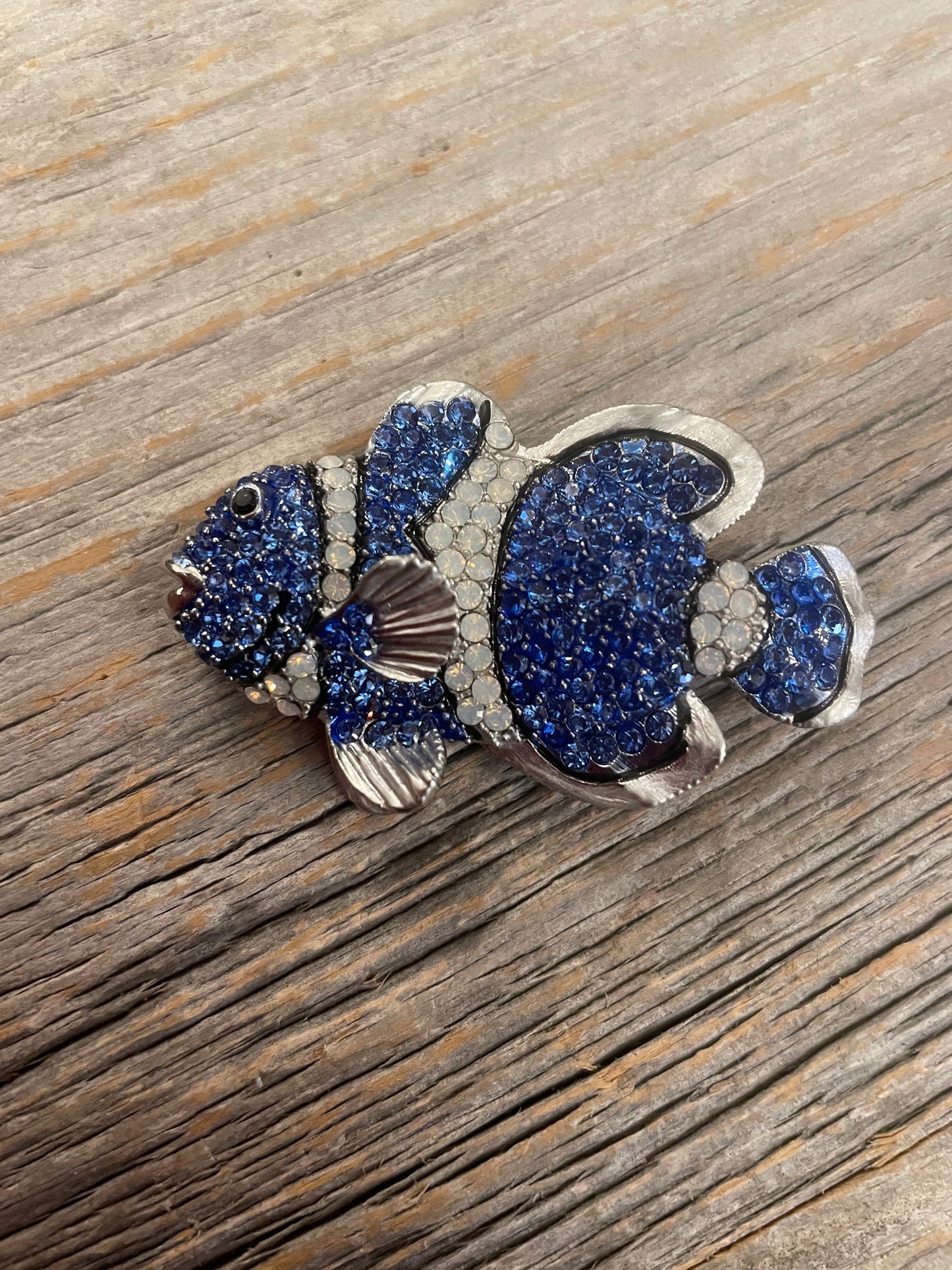 Rhinestone Fish Blue and White Brooch Pin