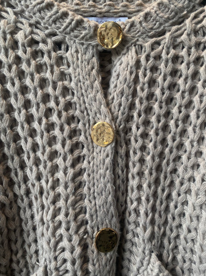 Chunky Loose Knit Cardigan with Gold Buttons