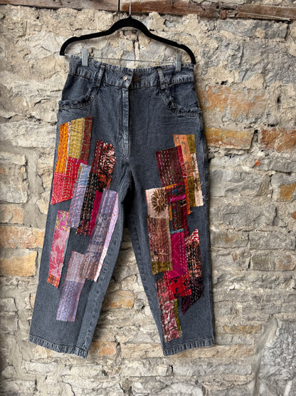 Hi Waist Multicolour Tapestry Jeans-Dark Wash