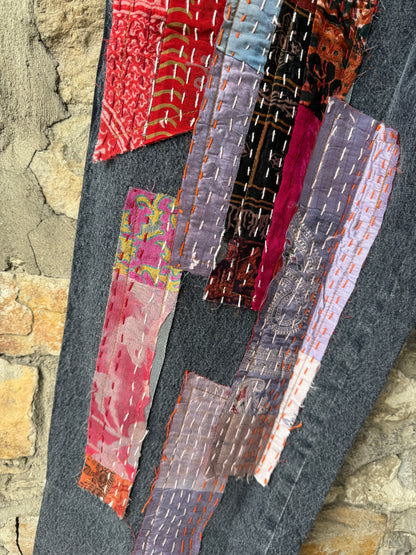 Hi Waist Multicolour Tapestry Jeans-Dark Wash