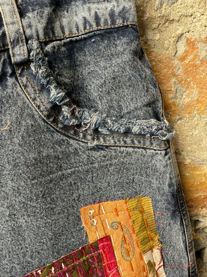 Hi Waist Multicolour Tapestry Jeans-Dark Wash