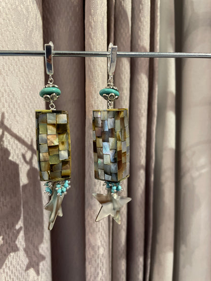 Mother of Pearl Turquoise statement earrings made in Canada