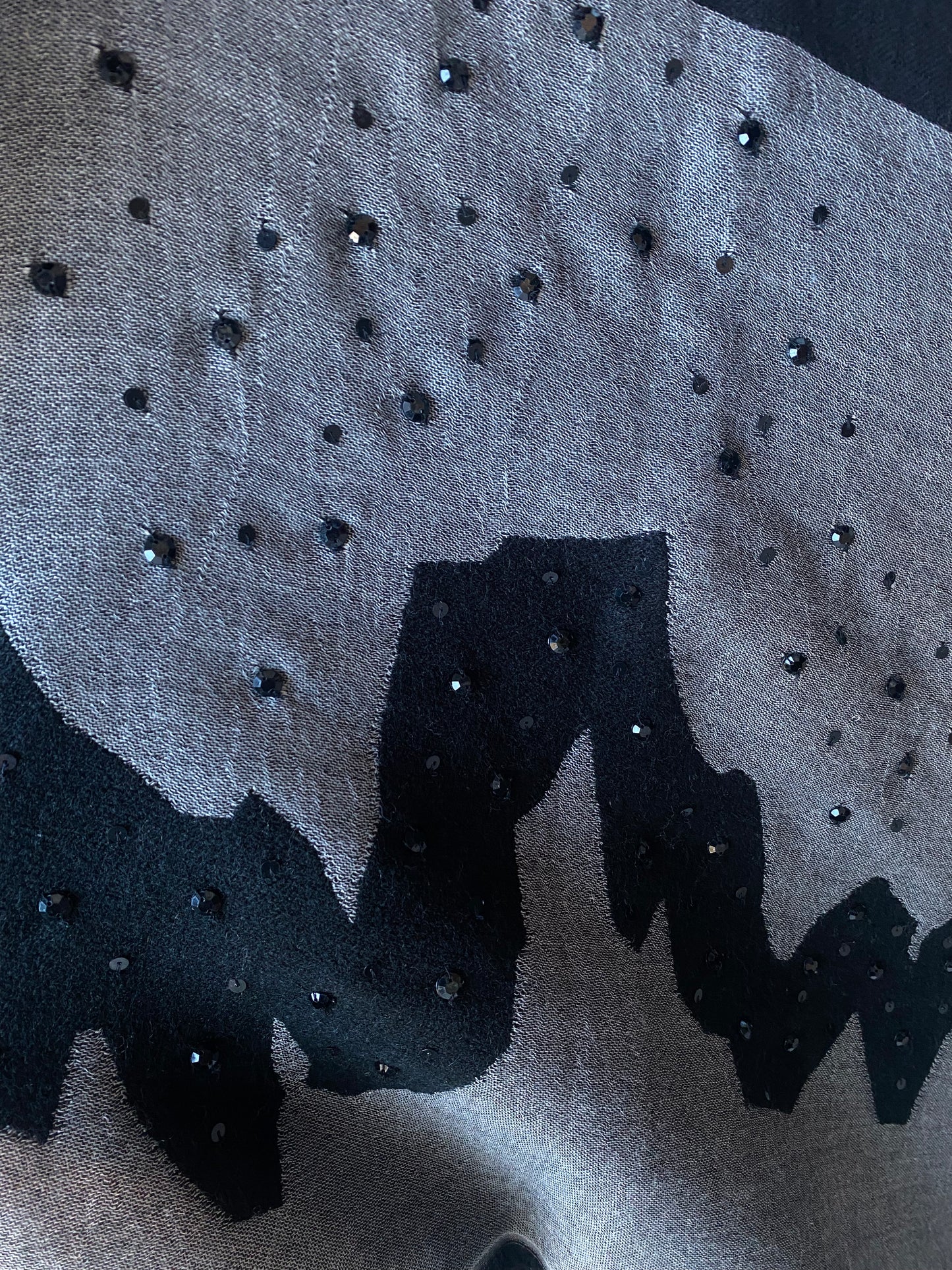 Abstract Motif Black and Grey with  Rhinestone Scarf