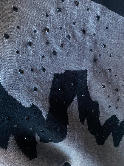 Abstract Motif Black and Grey with  Rhinestone Scarf