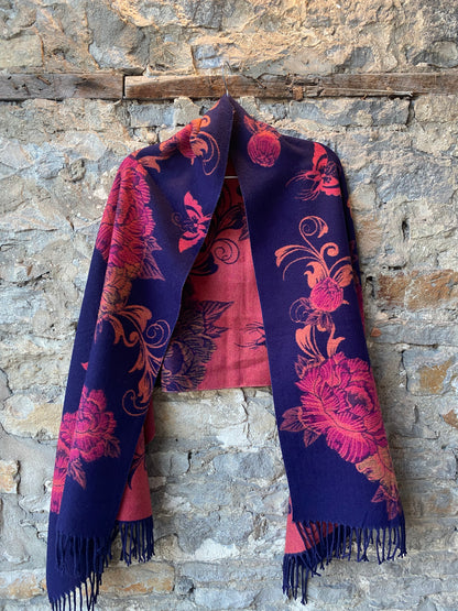 Reversible Floral Scarf with fringe