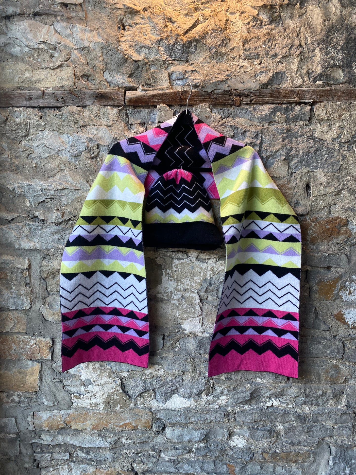 Black and Multicolour Chevron Knit 2pc Winter Set
