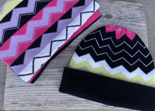 Black and Multicolour Chevron Knit 2pc Winter Set