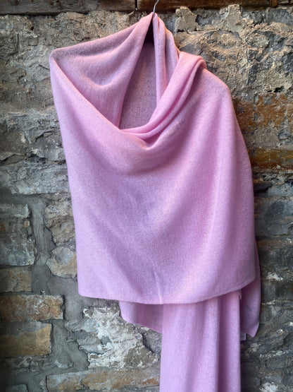 100% Cashmere Wide Travel Scarf - PINK