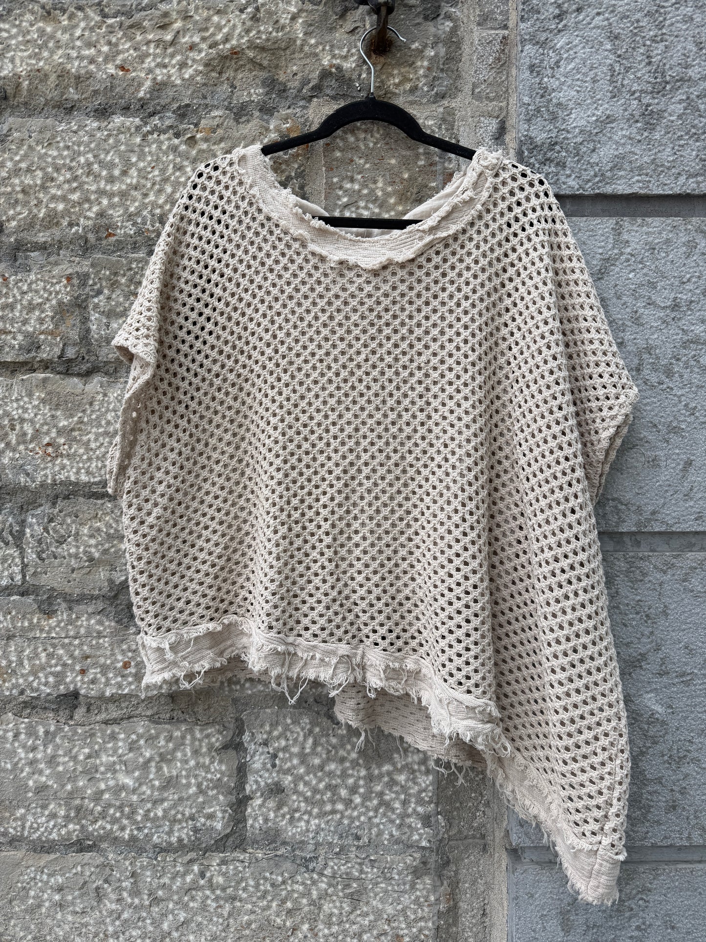 100% Cotton Knit Asymmetrical Top - BEIGE