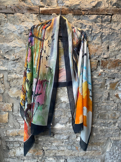 Cotton Blend Watercolour Abstract Scarf