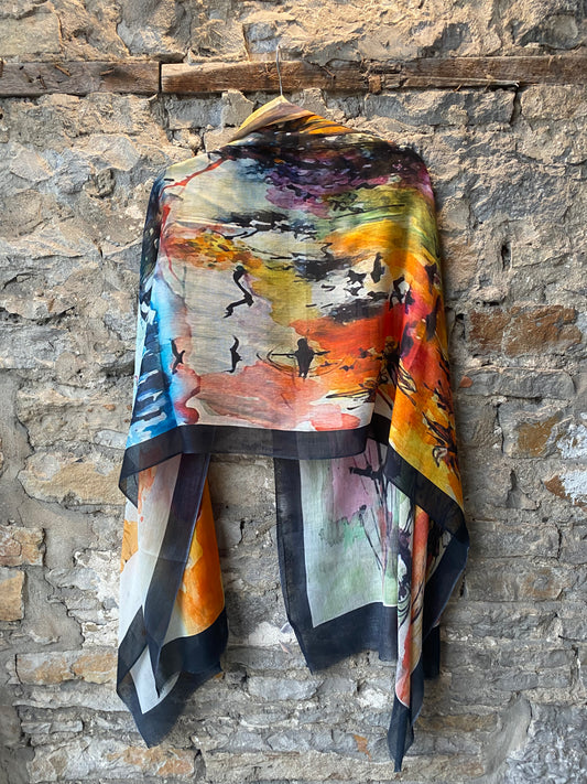 Cotton Blend Watercolour Abstract Scarf