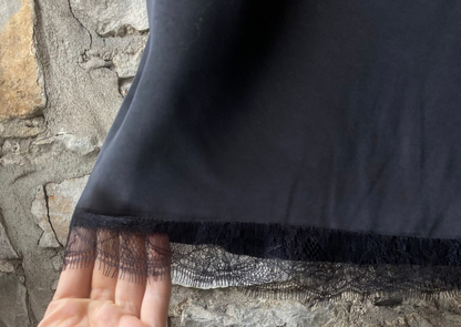 Black Satin Skirt with Lace Trim