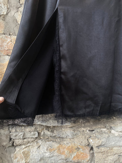Black Satin Skirt with Lace Trim