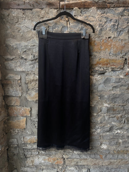 Black Satin Skirt with Lace Trim