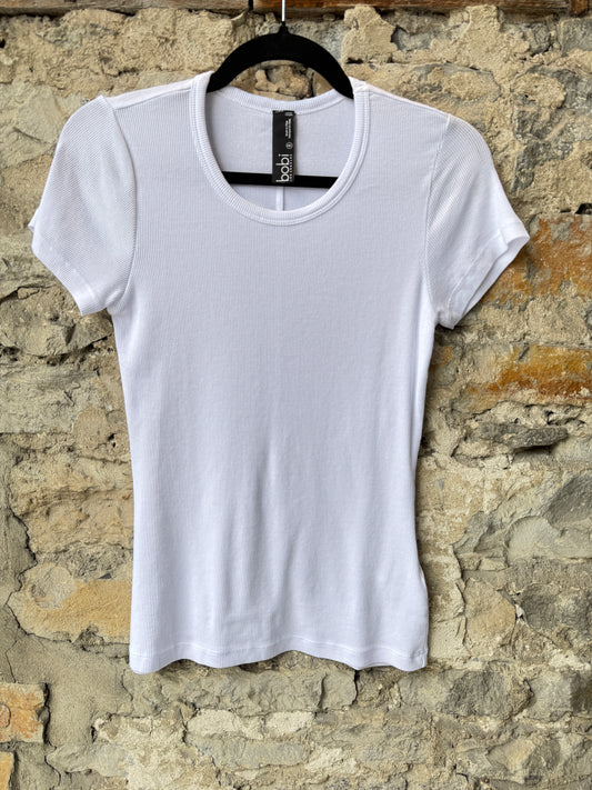 Cotton STRECH White ribbed FITTED Short Sleeve T shirt