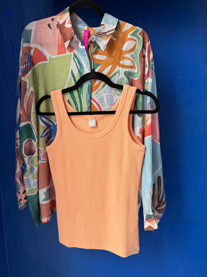 Cotton Ribbed Tank Top with wide straps- APRICOT