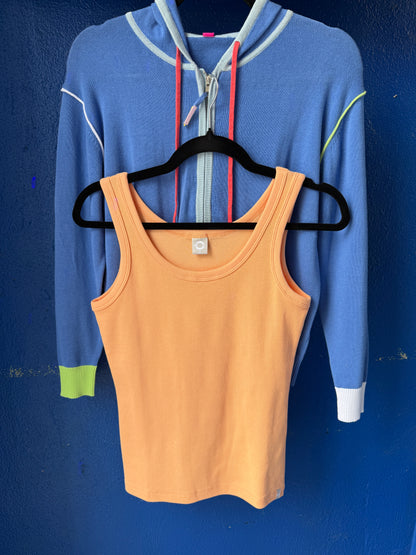 Cotton Ribbed Tank Top with wide straps- APRICOT