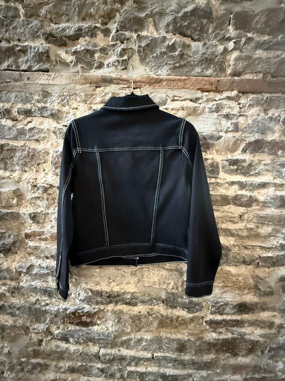Stretch Trucker Jacket - Black / White Stitching