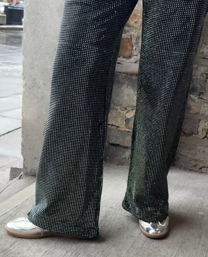 Black Wide Leg Rhinestone Pull on Pant