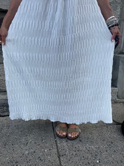 Textured Maxi Sun Dress with Stone Strap Details - WHITE