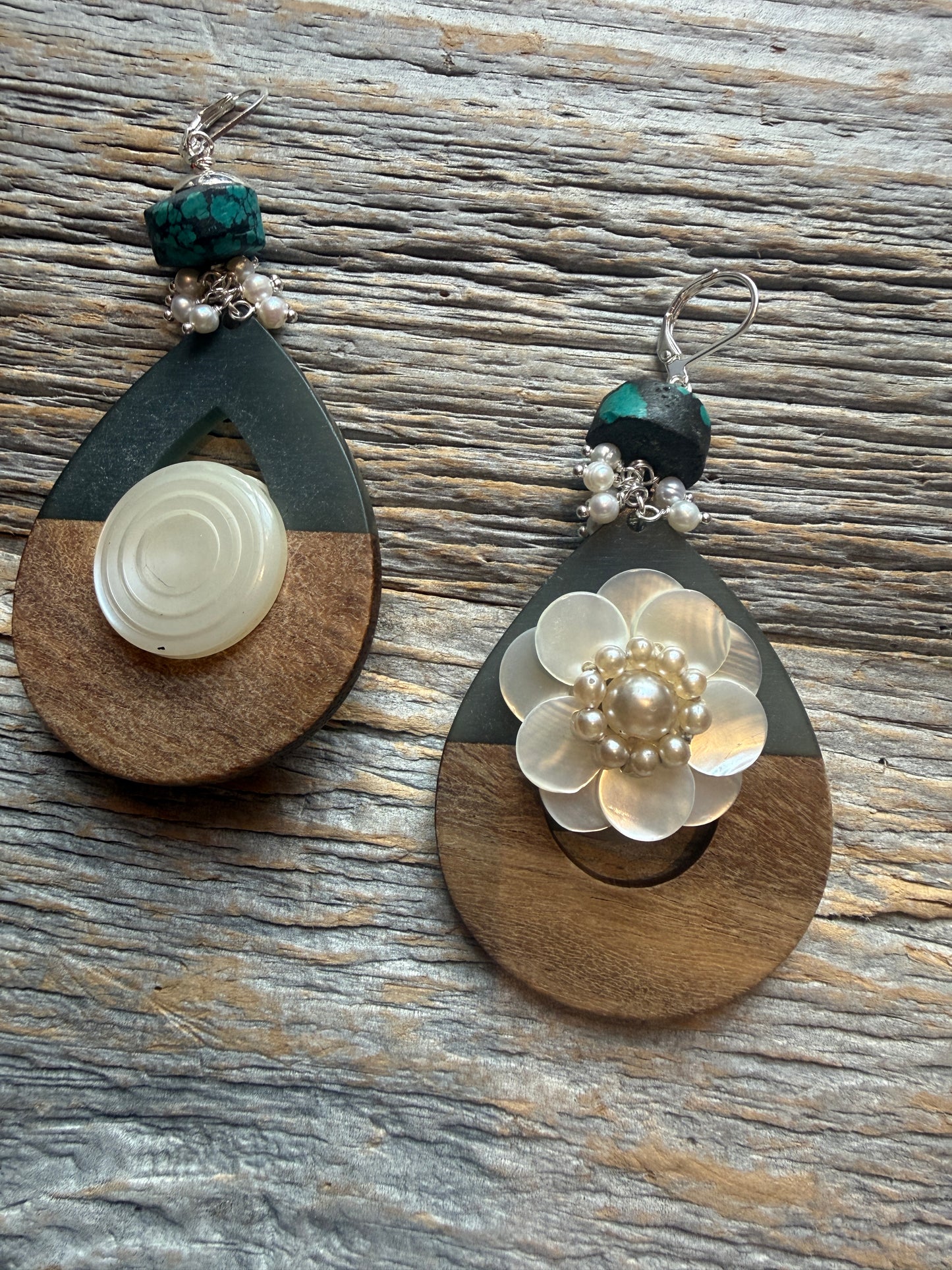Teardrop Flower Pearl Pendant Earrings
