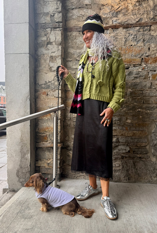 Black Satin Skirt with Lace Trim