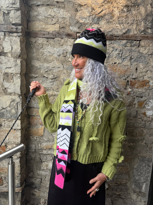 Black and Multicolour Chevron Knit 2pc Winter Set