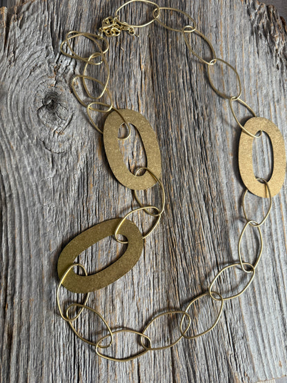 Long Brushed  Statement Necklace - Gold