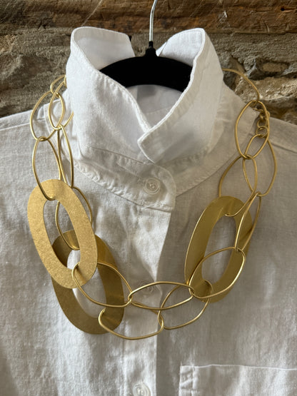 Long Brushed  Statement Necklace - Gold