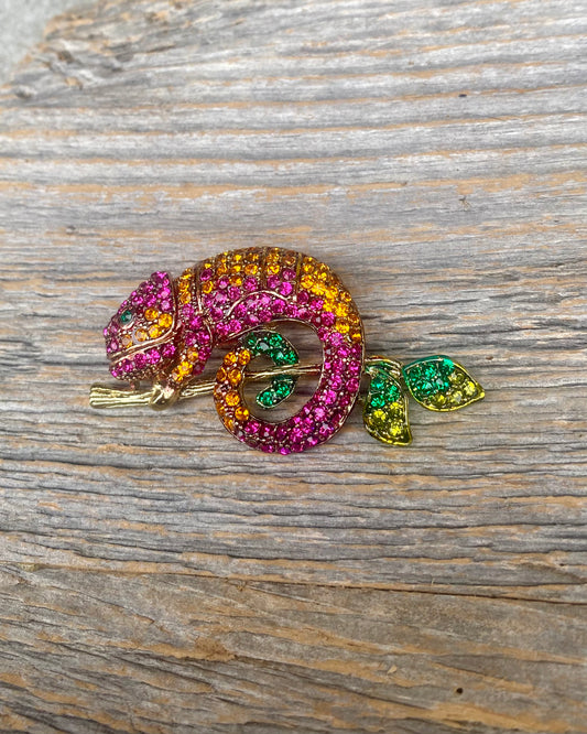 Pink and Orange Lizard Brooch with Bail