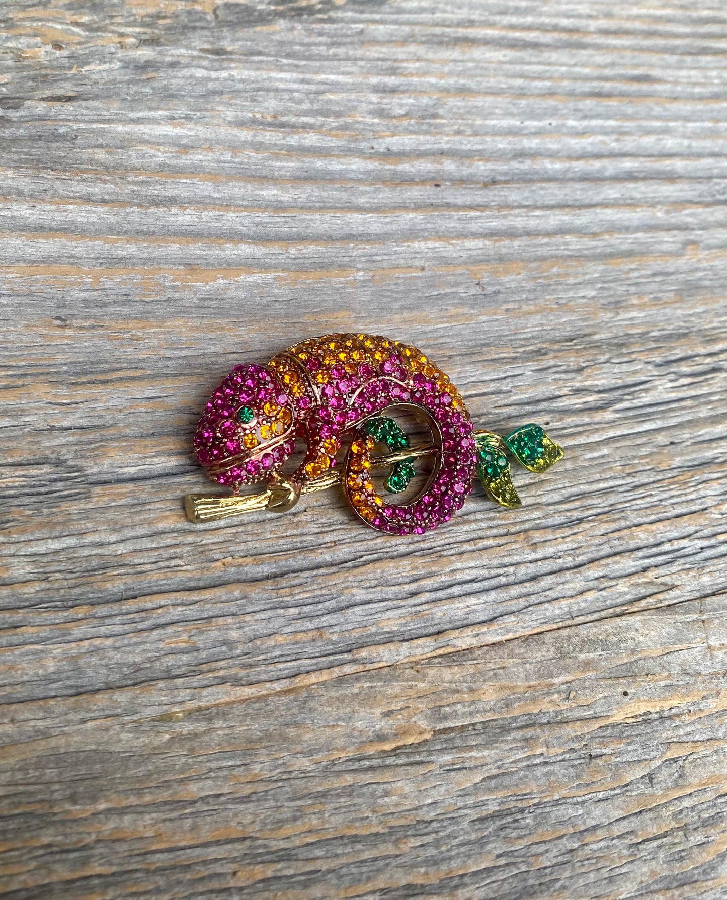 Pink and Orange Lizard Brooch with Bail