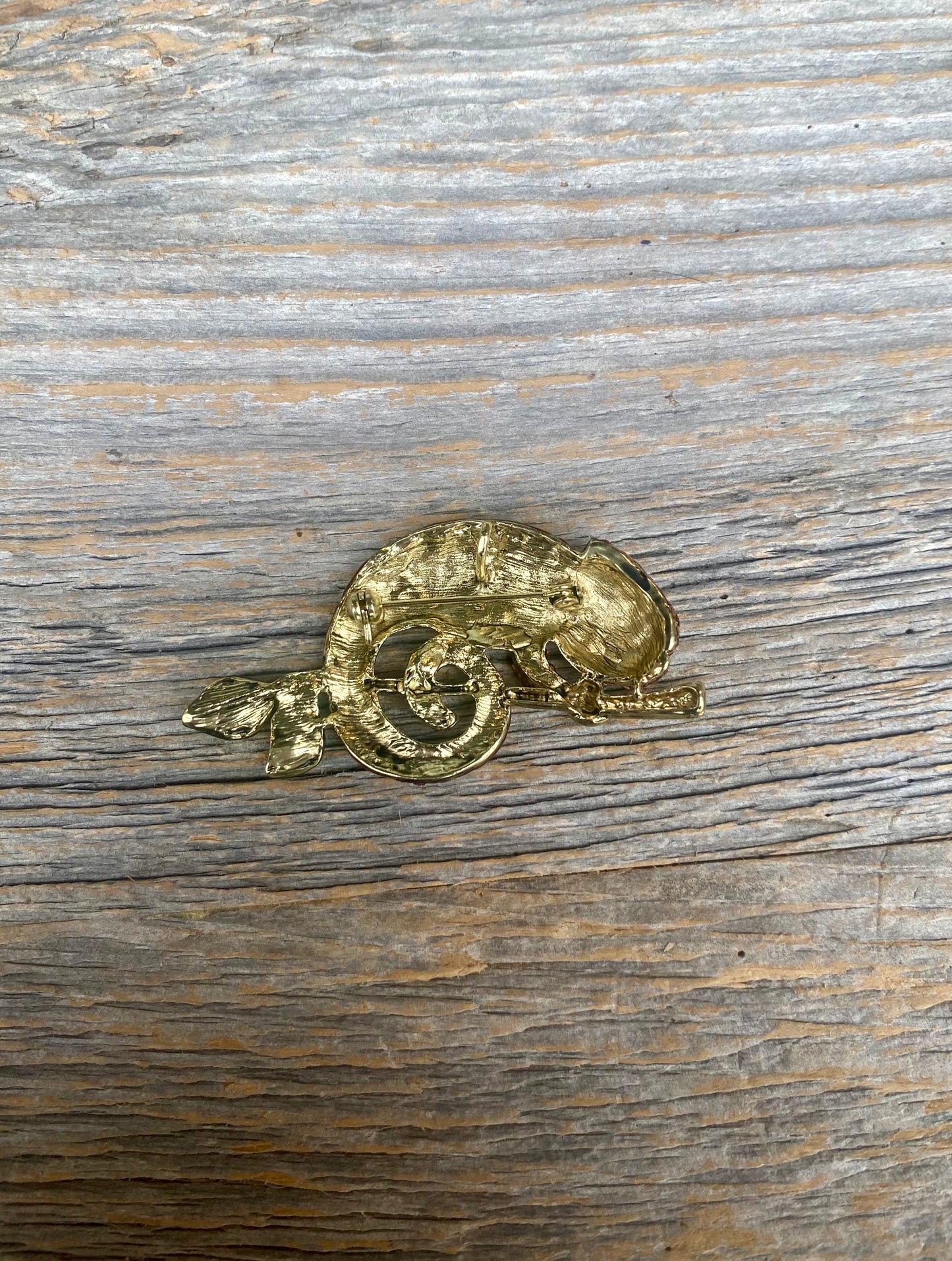 Pink and Orange Lizard Brooch with Bail