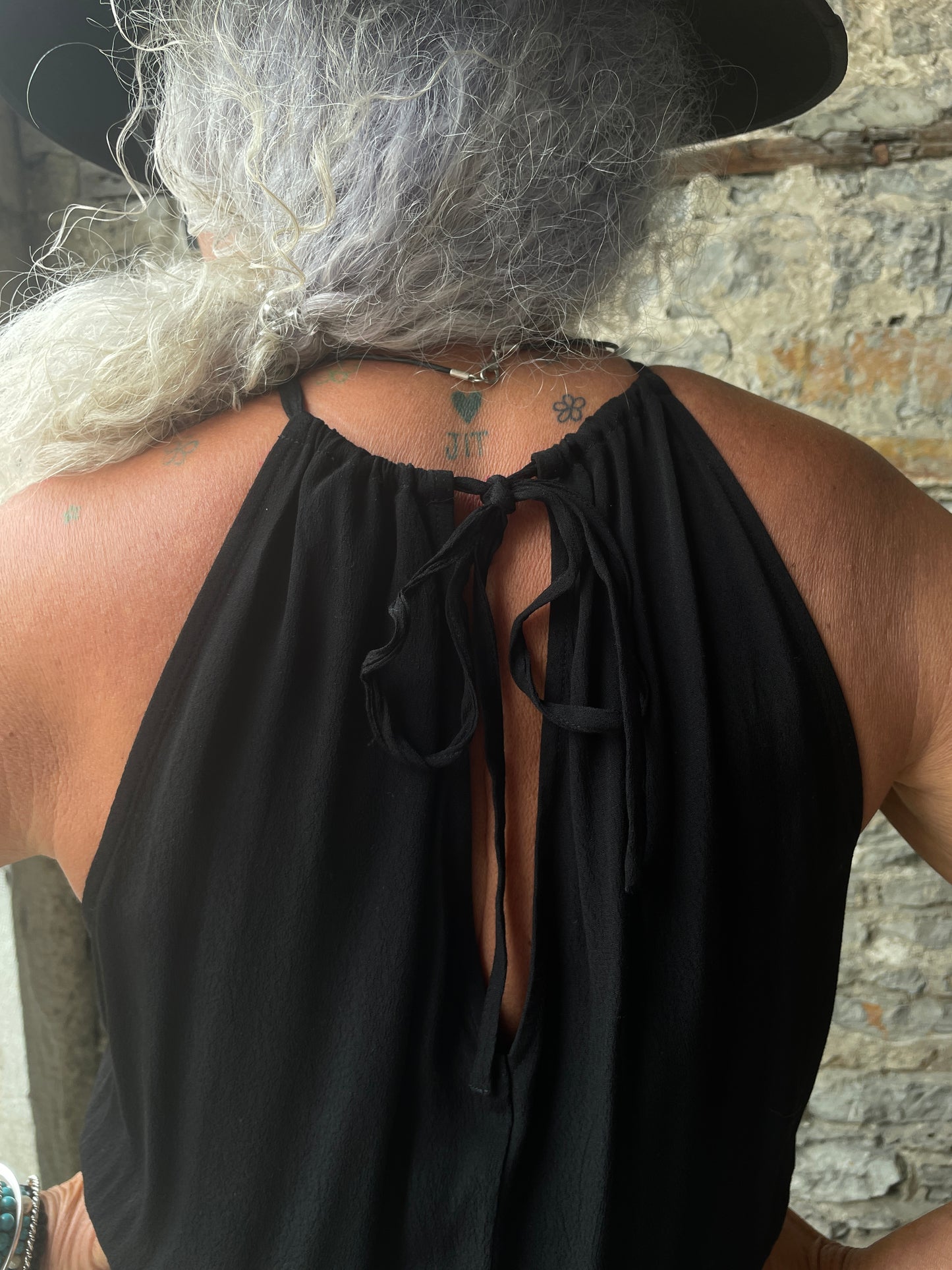 Black Sleeveless High Neck Midi Dress- tie back closure