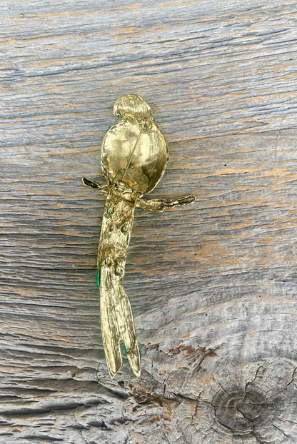 Blue and Green Parrot Brooch with Hinge Tail