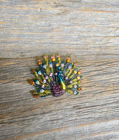 Rhinestone Peacock Brooch