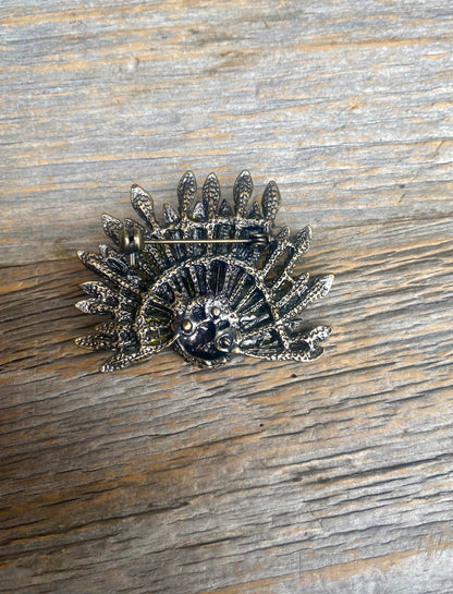 Rhinestone Peacock Brooch