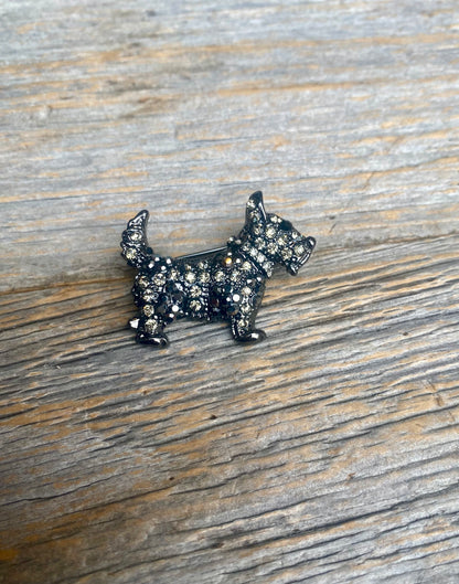 Black Rhinestone Dog Brooch