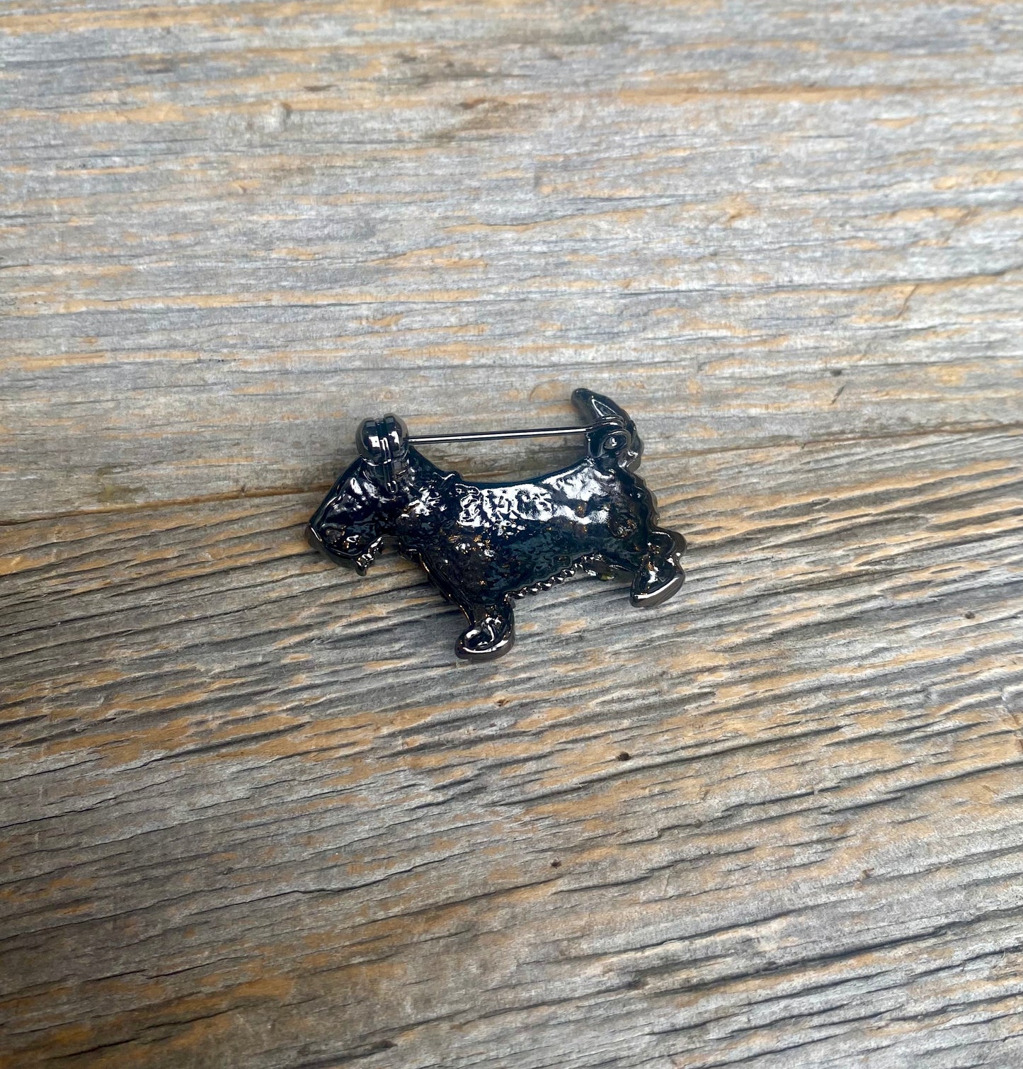 Black Rhinestone Dog Brooch
