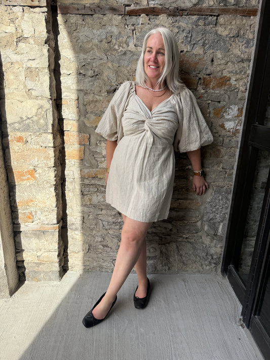 Linen Twist Front 1/2 Bubble Sleeve - OAT