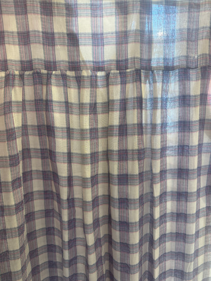 100% Cotton Oversized Short Sleeve Maxi Plaid Shirt Dress- Blue Red Pink White