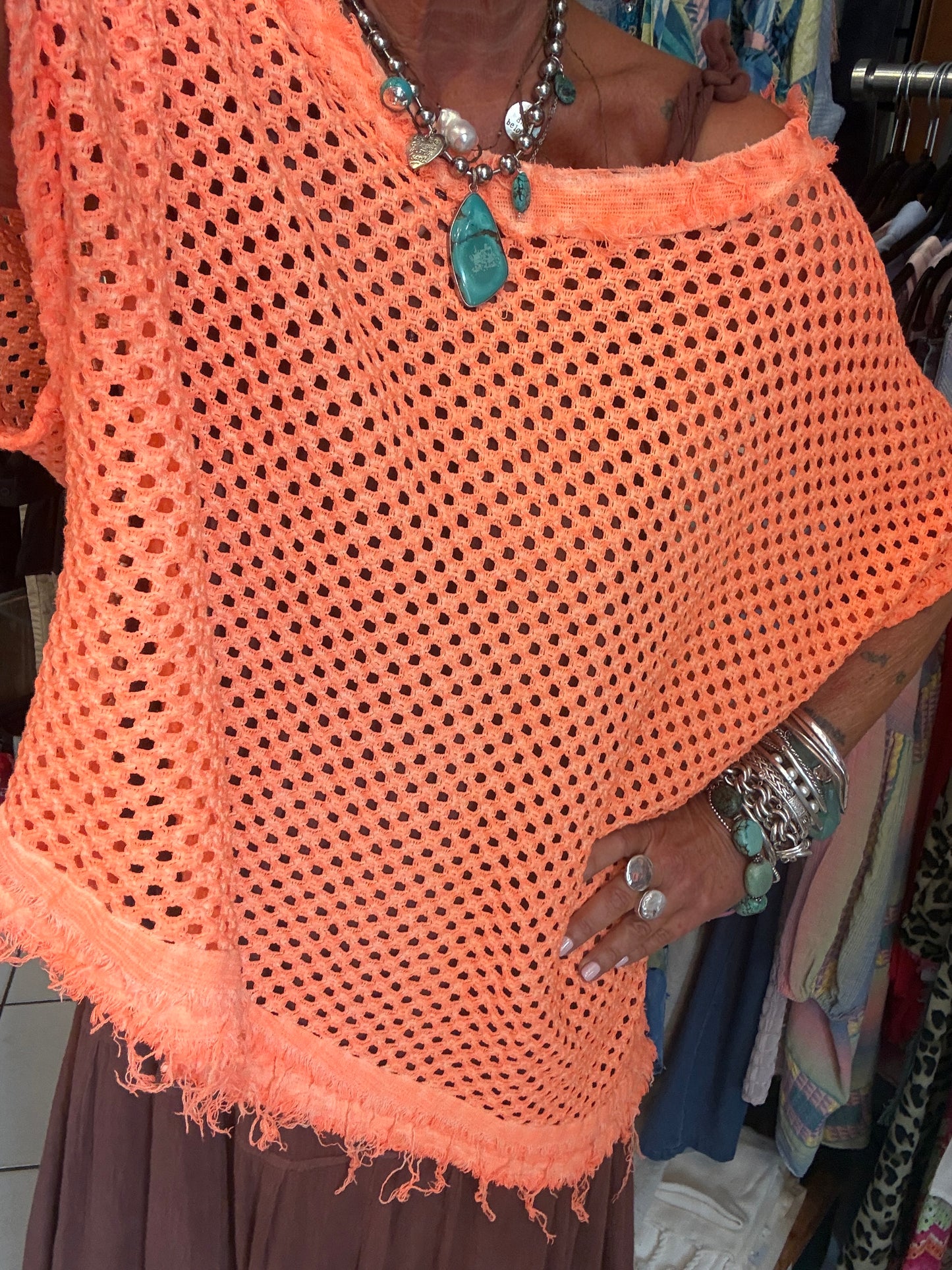 100% Cotton Knit Asymmetrical Top - ORANGE