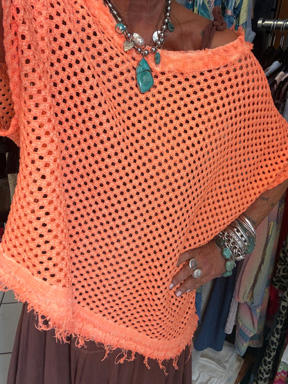 100% Cotton Knit Asymmetrical Top - ORANGE